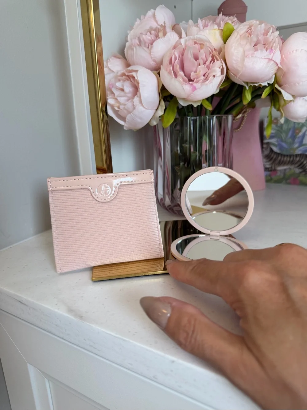 Blush Pink made for Armani GWP double mirror compact and carry case